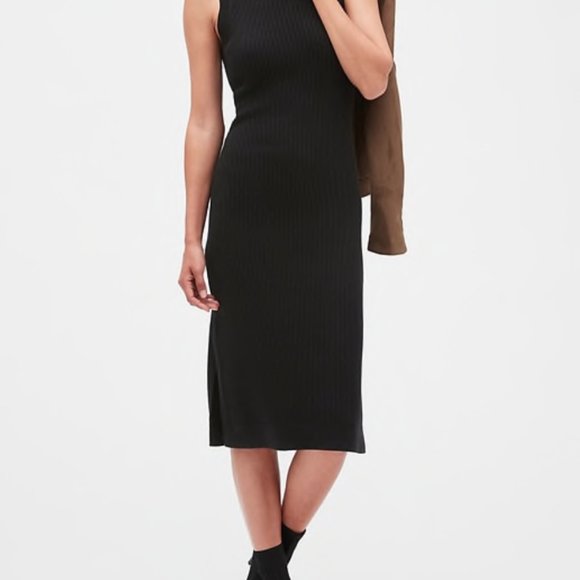 Banana Republic Dresses & Skirts - Black Ribbed Midi Sweater Dress With Side Slits Size Small